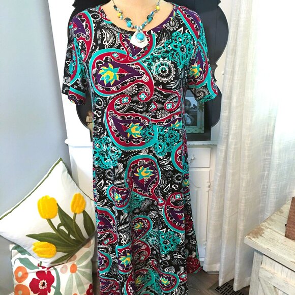 LuLaRoe Dress Carly Multicolor Swing Dress Size Small NWOT - Picture 1 of 5